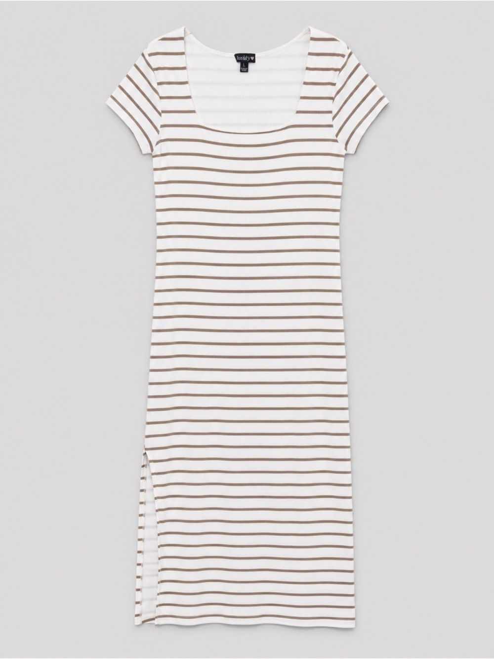 Justify • White & Tan • Striped • Scoop Neck • Midi Dress • Large